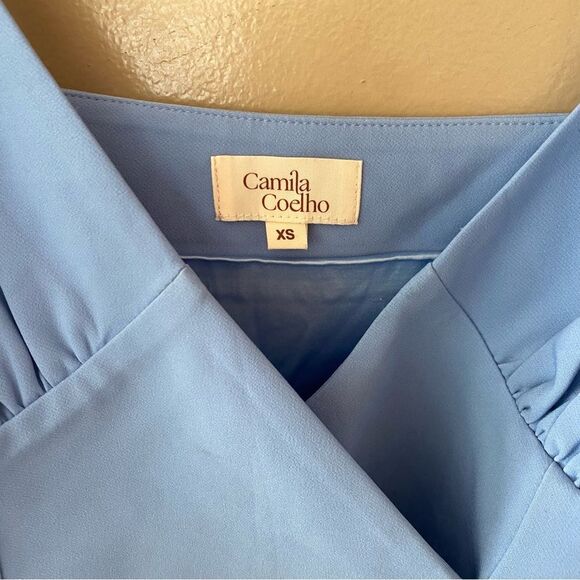 Camila Coelho Aaliyah Midi Dress Periwinkle Blue Sheath Plunge Revolve XS - Picture 7 of 7